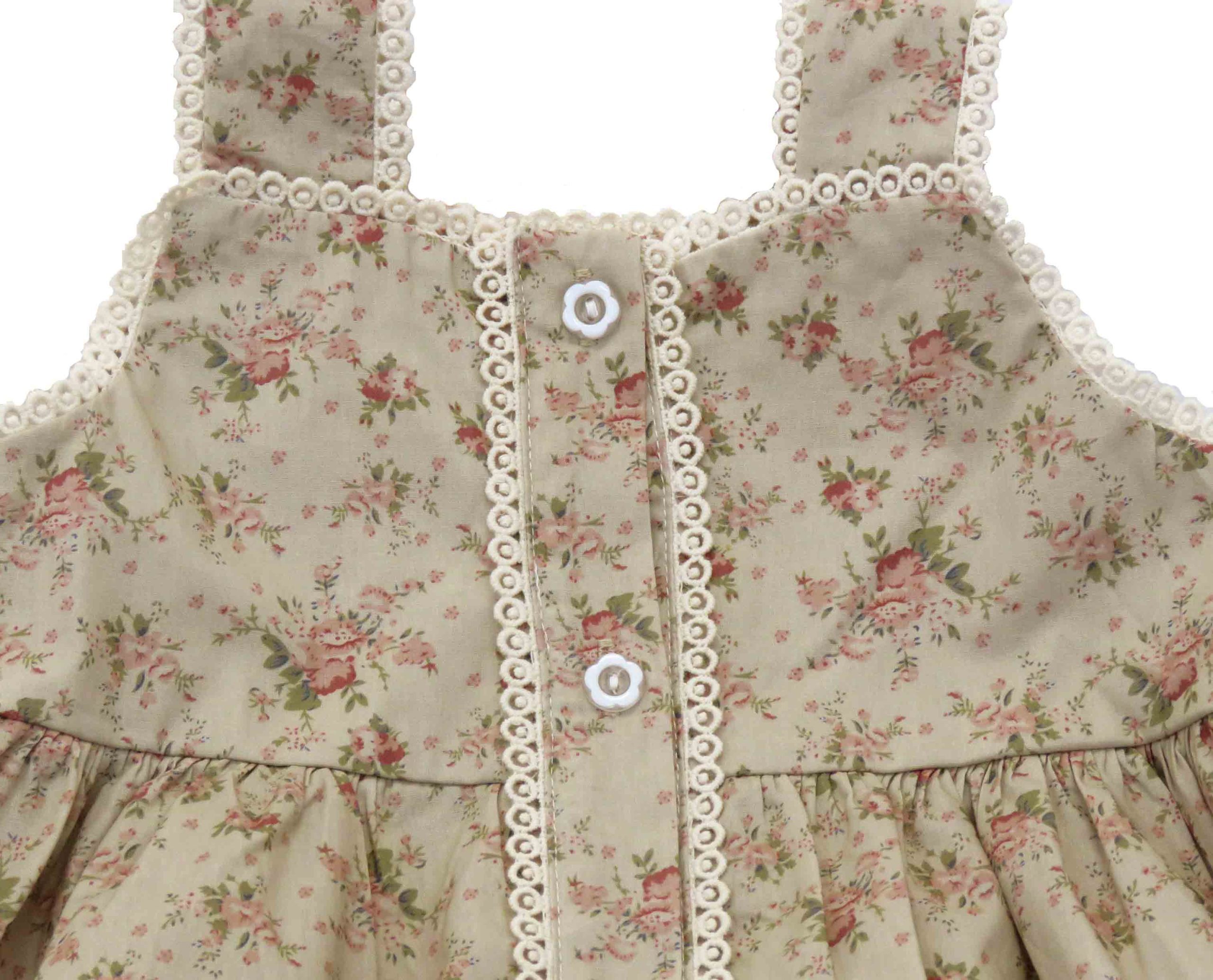 brown floral dress detail of bodice and buttons