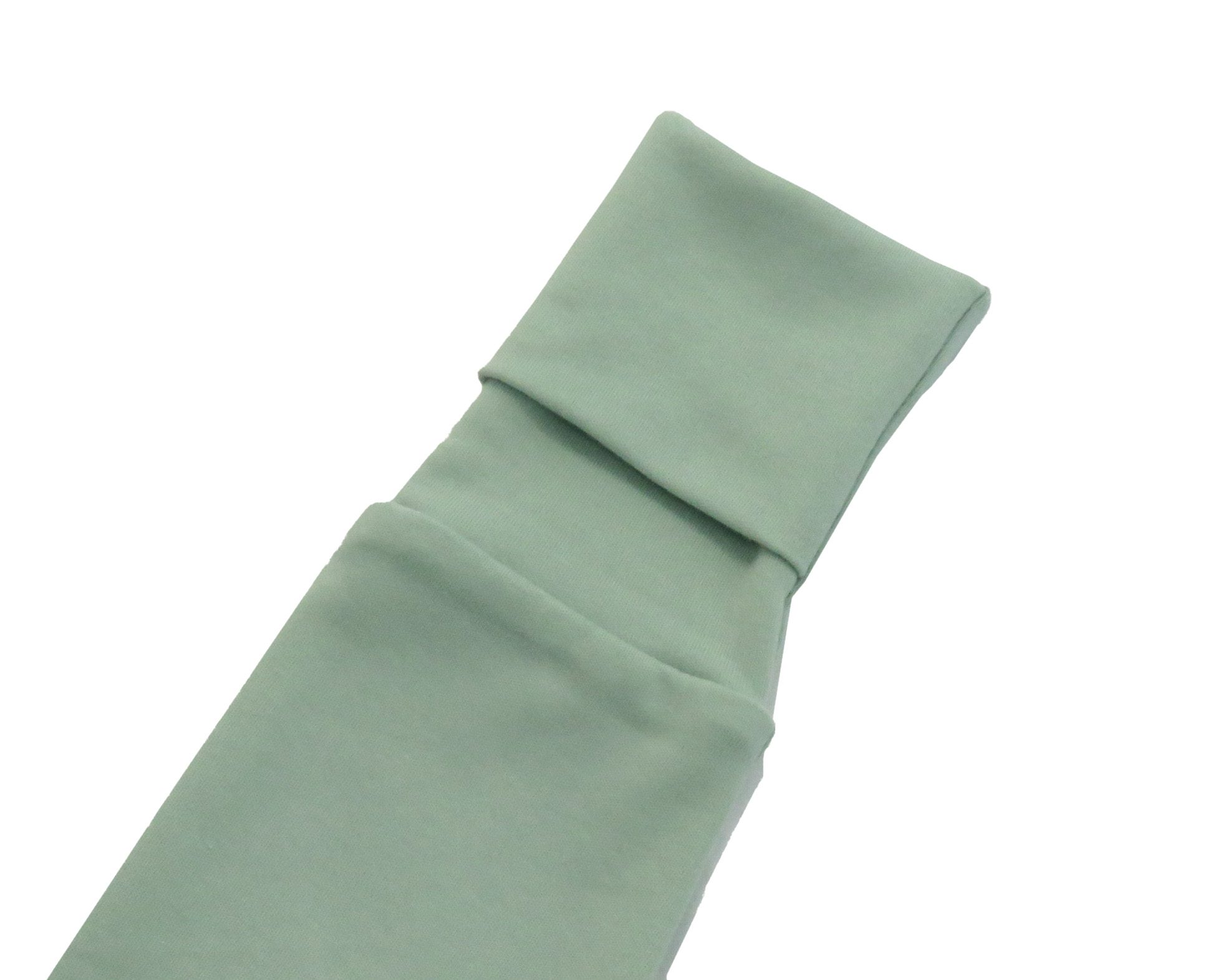 kids on trend baby romper in a soft sea green close up view of sleeve