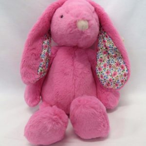 sherbet pink plsuh bunny with floral ears front view