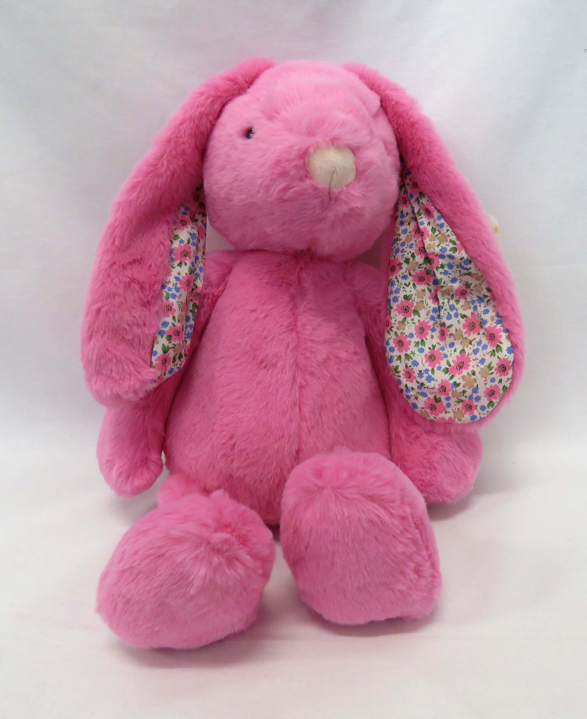 sherbet pink plsuh bunny with floral ears front view