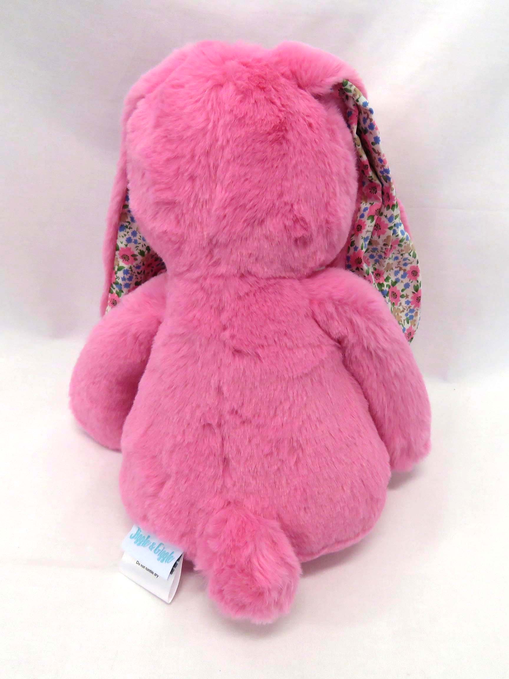 sherbet pink plsuh bunny with floral ears back view