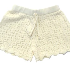 kids on trend cream coloured crotcheted girls shorts front view