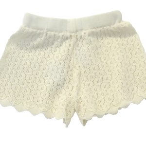 kids on trend cream coloured crotcheted girls shorts back view
