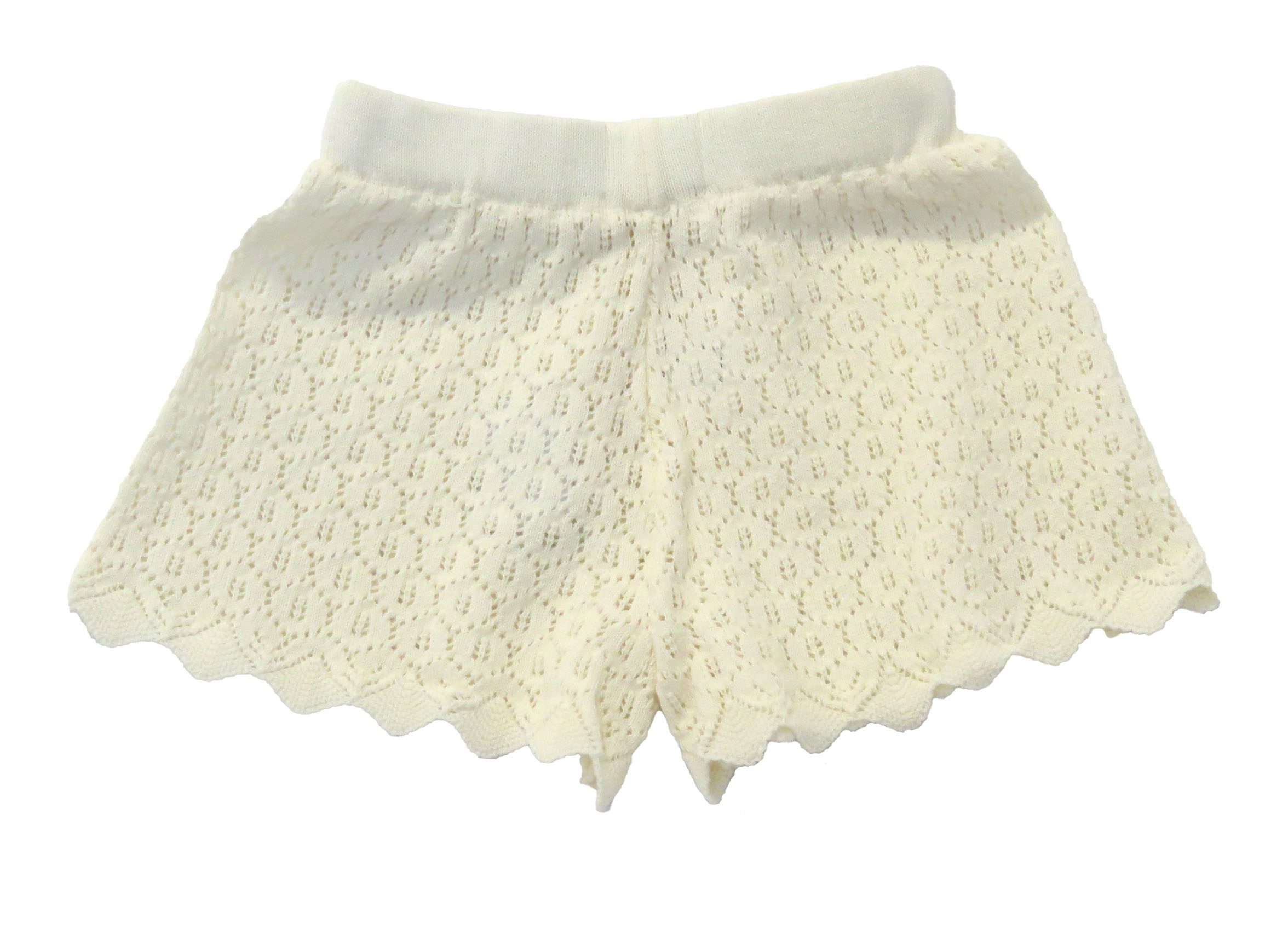kids on trend cream coloured crotcheted girls shorts back view