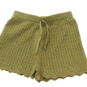 kids on trend olive green coloured crotcheted girls shorts front view