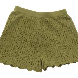 kids on trend olive green coloured crotcheted girls shorts back view