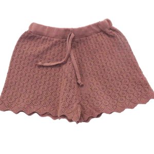 kids on trend plum pink coloured crotcheted girls shorts fornt view