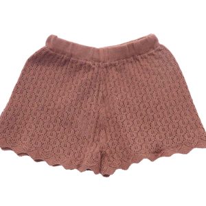 kids on trend plum pink coloured crotcheted girls shorts back view