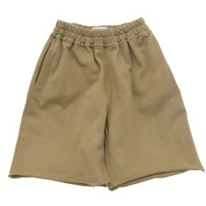 kids on trend long olive green boys shorts with frayed hems front view