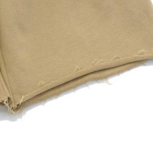 kids on trend long olive green boys shorts with close up of frayed hem