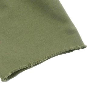 kids on trend long olive green boys shorts with close up of frayed hem
