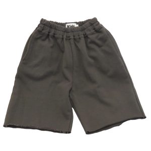 kids on trend long olive green boys shorts with frayed hems front view