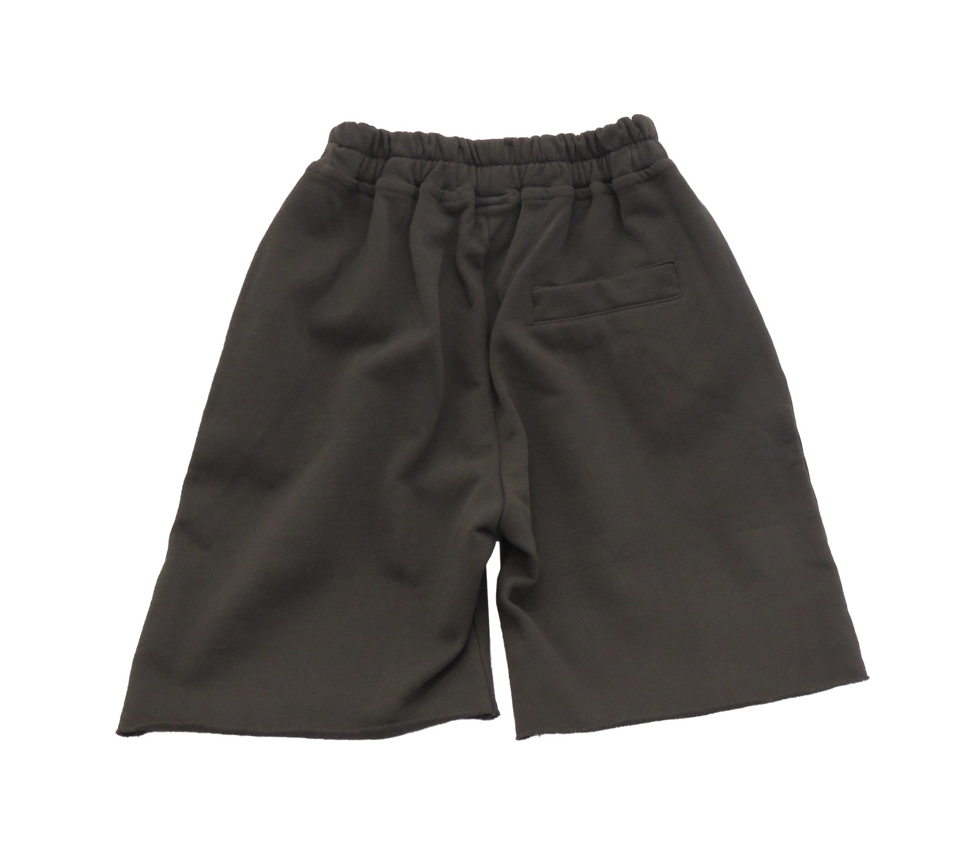 kids on trend long olive grey boys shorts with frayed hems back view