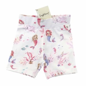 white Snuggle Hunny shorts for toddlers with mermaids and sea creatures front view