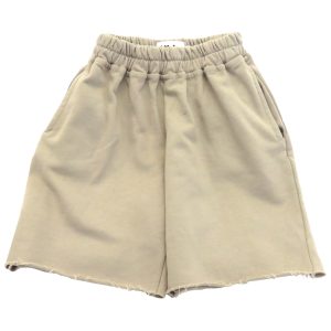 kids on trend long olive green boys shorts with frayed hems front view