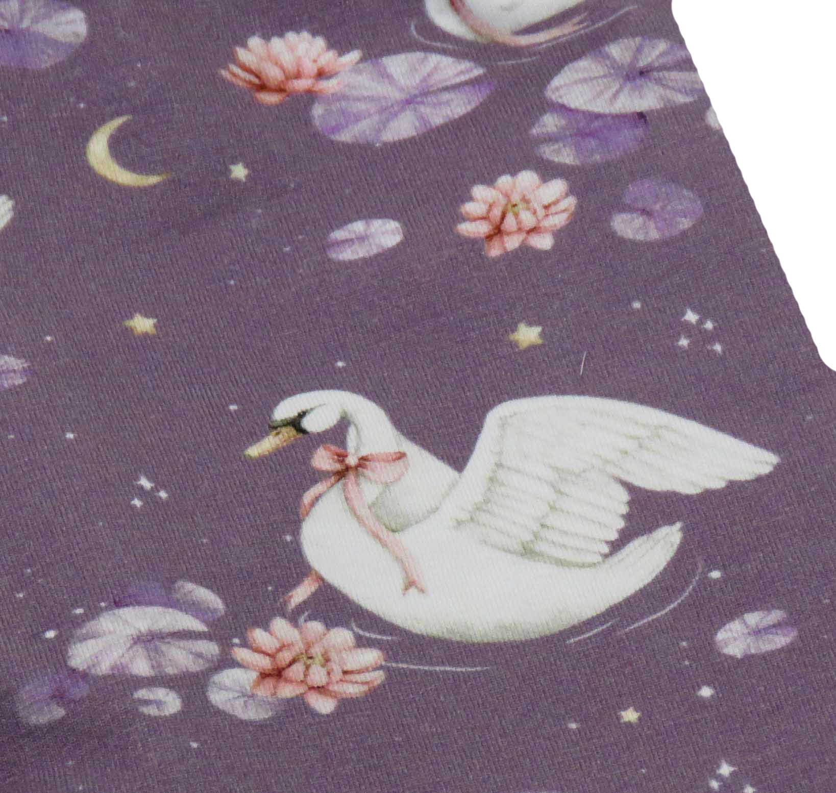 Snuggle Hunny midnight swan shorts for toddlers - detail of swans and stars no.2