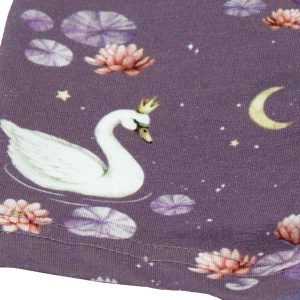 Snuggle Hunny midnight swan shorts for toddlers - detail of swans and stars