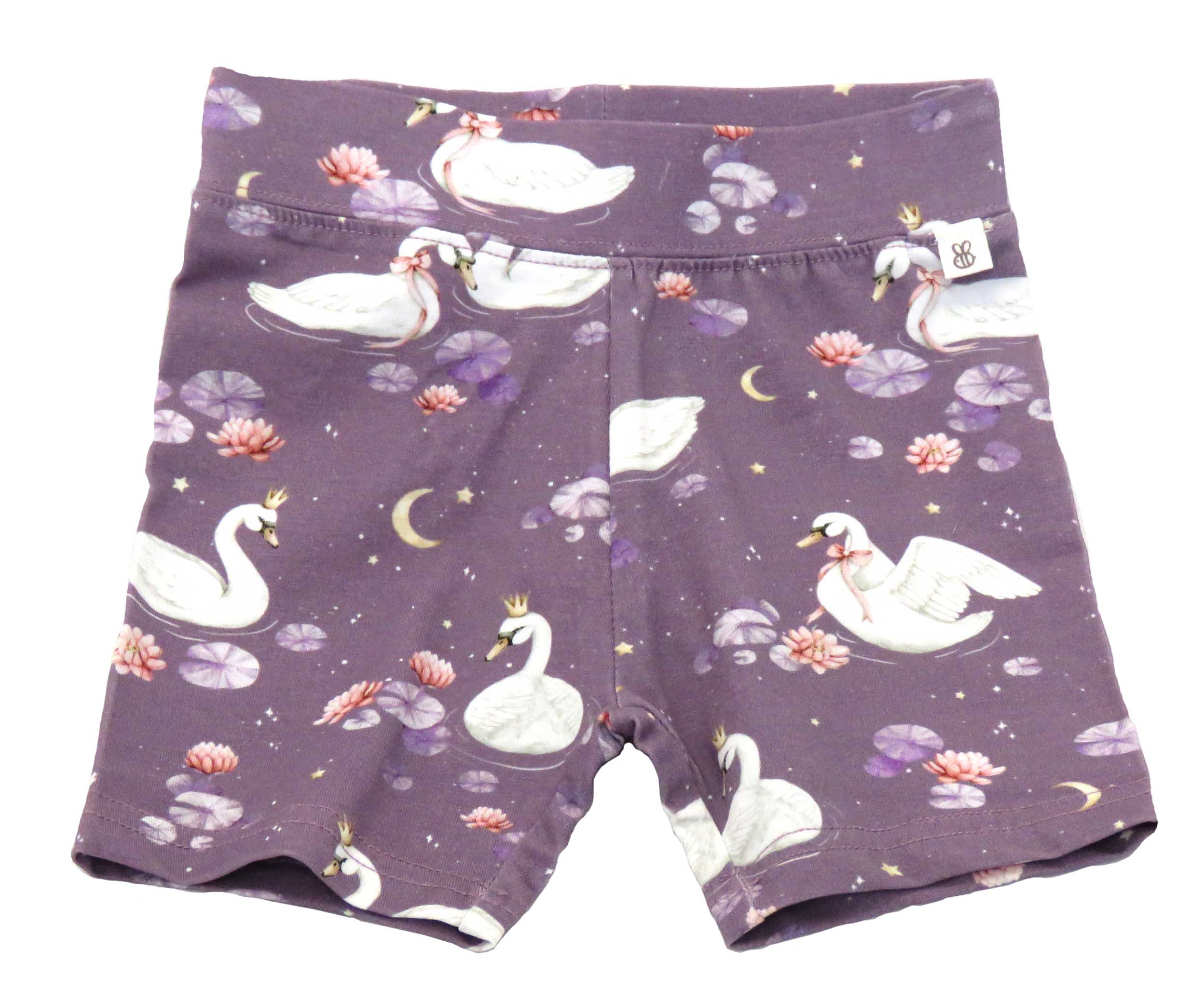 Snuggle Hunny midnight swan shorts for toddlers - front view