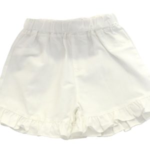 kids on trend white denim frilled shorts front view