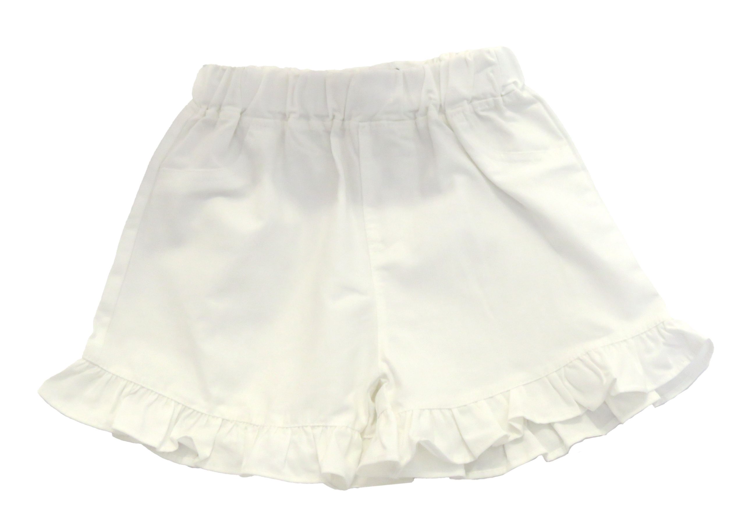 kids on trend white denim frilled shorts front view