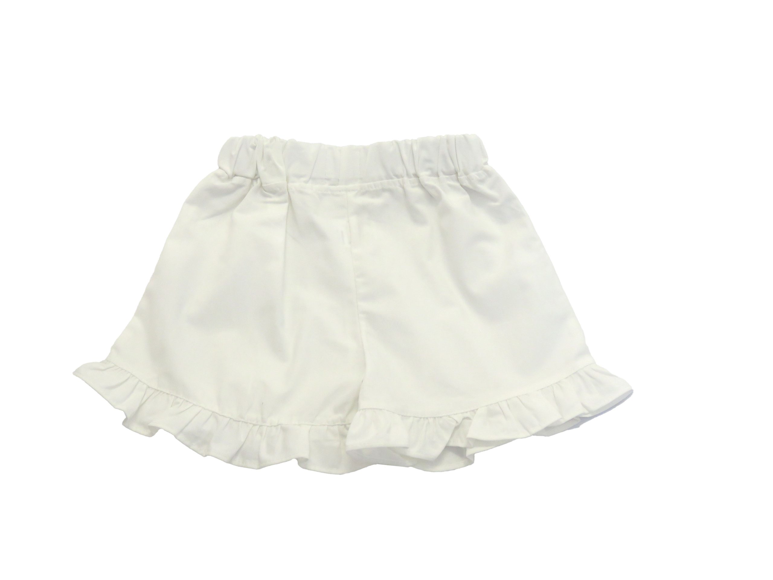 kids on trend white denim frilled shorts back view