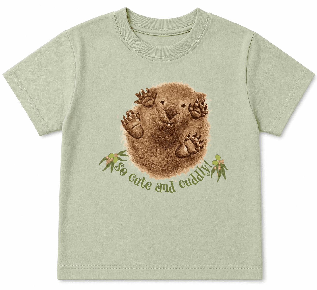 so cute and cuddly wombat tshirt with green text - sarah prince design