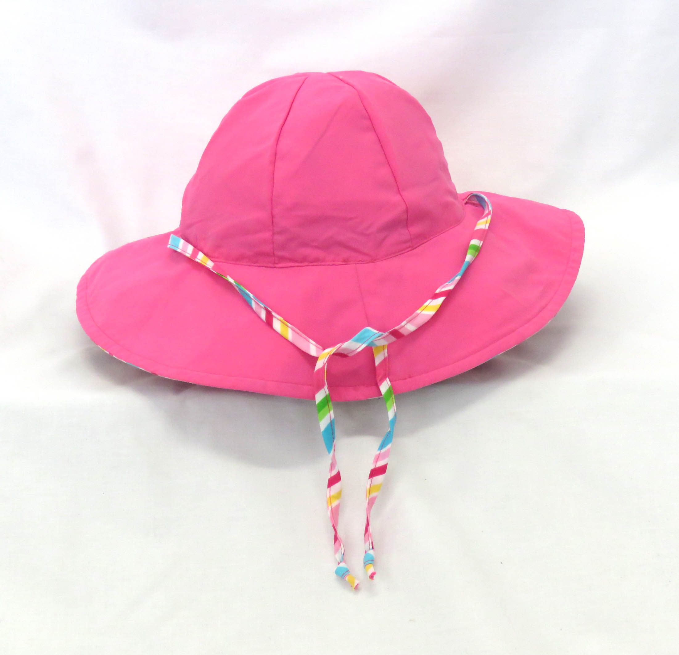 sunhat reversible hot pink and coloured stripes underneath front view