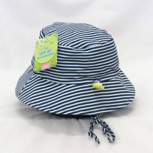 blue and white striped sunhat for babies back view
