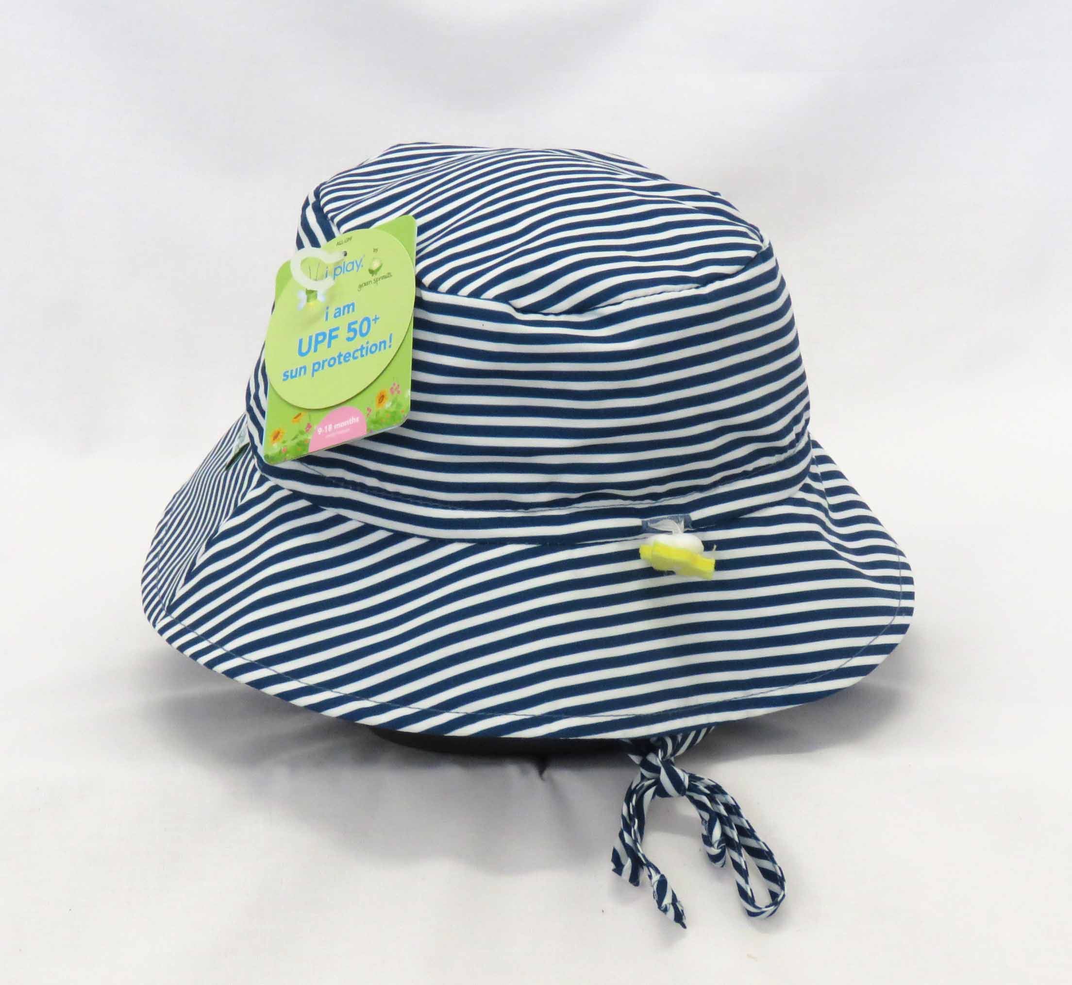 blue and white striped sunhat for babies back view