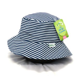 blue and white striped sunhat for babies side view