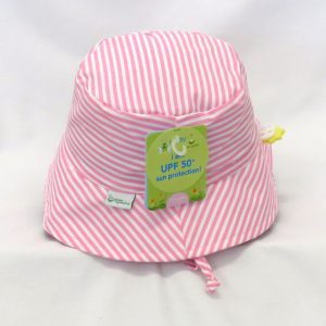pink and white striped sunhat for babies front view