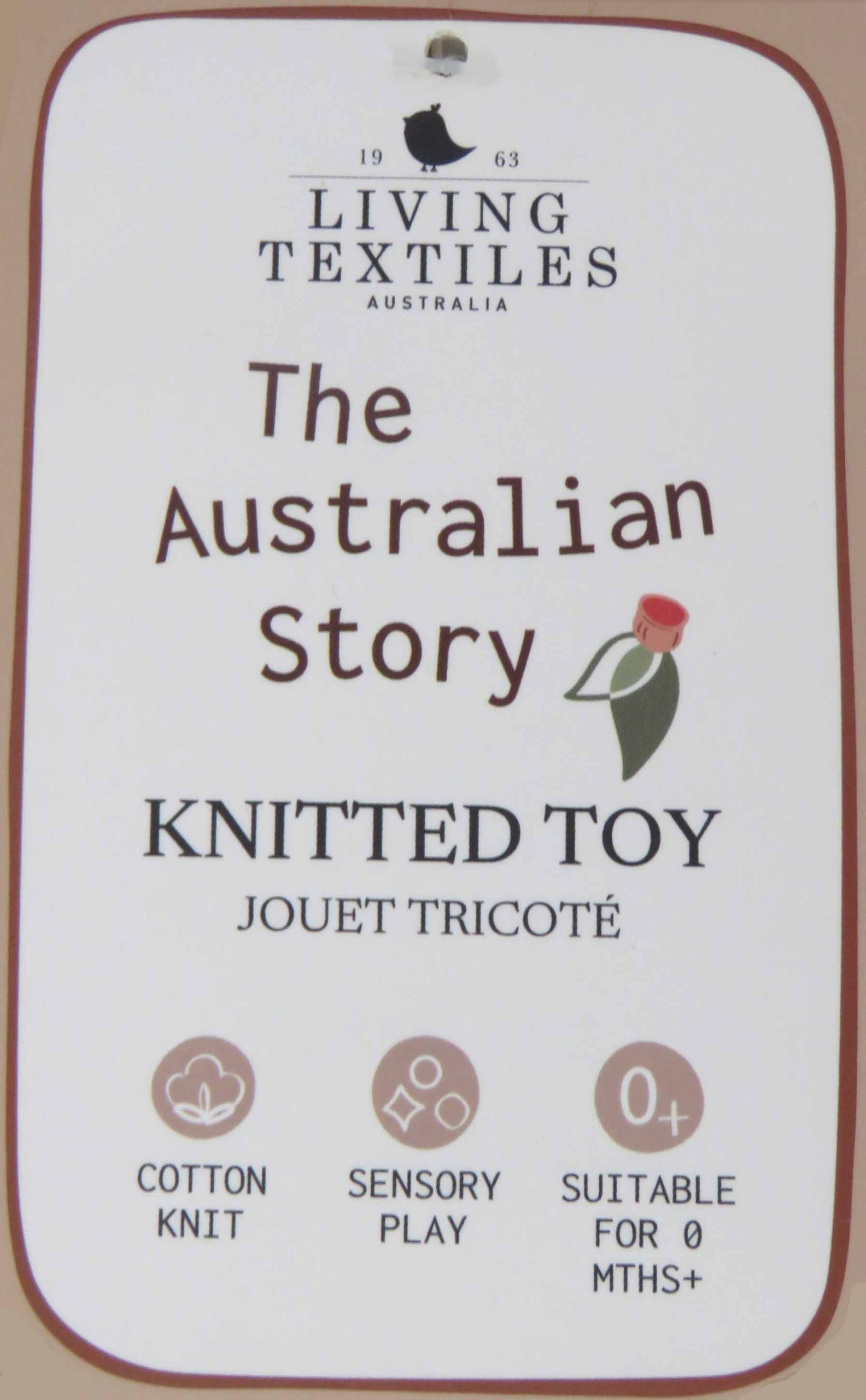 knitted toy - front of label