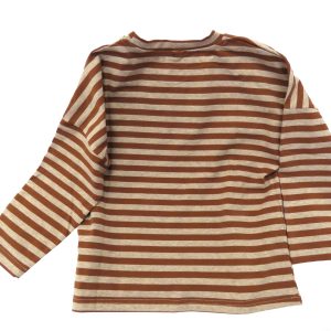 kids on trend long sleeved tshirt with coffee and tan coloured stripes - back view