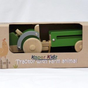 wooden tractor with animals front view