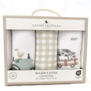 pack of 3 washcloths farm design front view