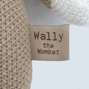 knitted toy wally the wombat - name tag