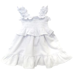 kids on trend frilly fawn coloured dress front view