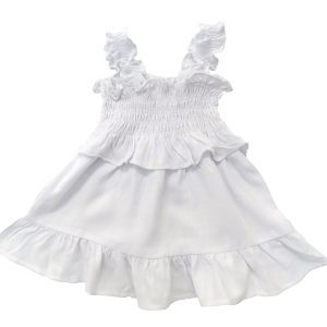 kids on trend frilly white coloured dress back view