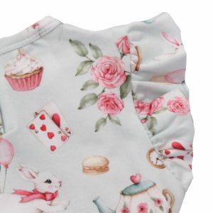 Snuggle Hunny pale green dress for toddlers - white rabbit design - close up of frilled sleeve
